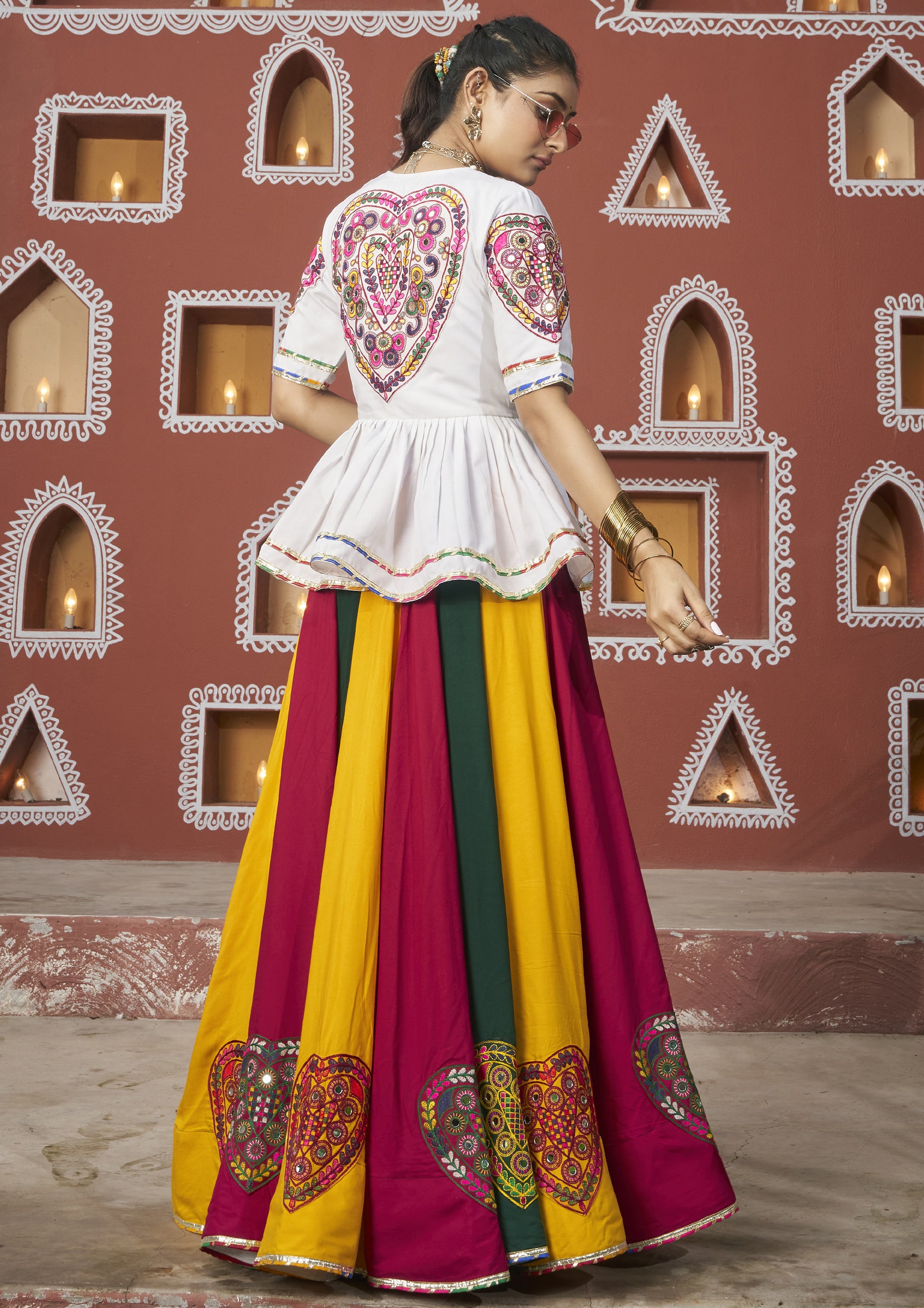 Multi Color Viscose Rayon Embroidered Navratri Lehenga With Jacket